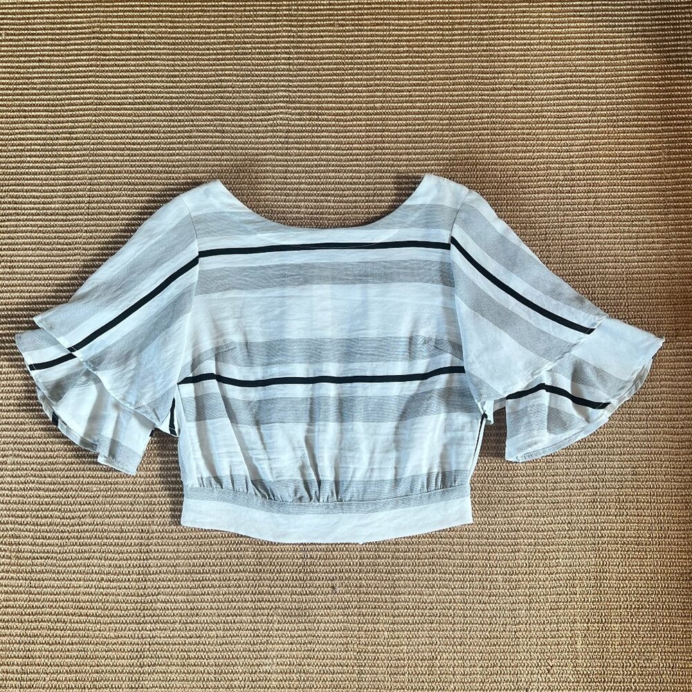 Black and White Striped Bell Sleeved Cropped Blouse Size Small